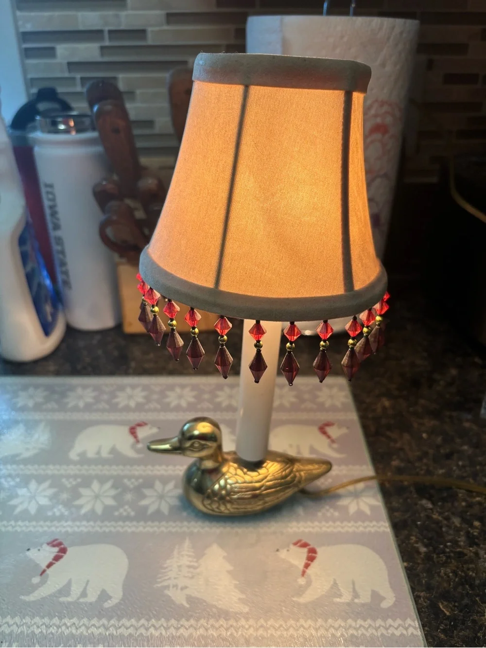 VTG Brass Duck Table Lamp with Beige Shade 12”- Extra Shade included.